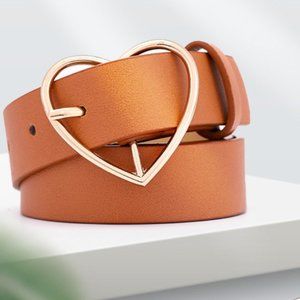Camel Vegan Leather Heart Buckle Belt